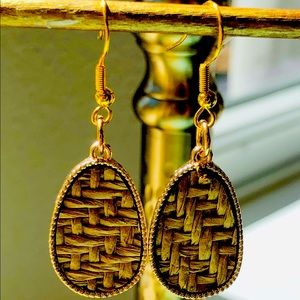Natural Wicker Golden Dangle Earrings